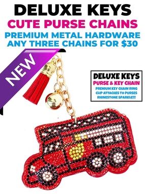 DeLuxe Keys Rhinestone Keychain/Purse Chain-RED FIRE TRUCK